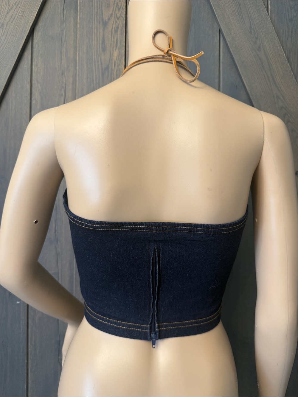 2 Piece Vintage Stretch Denim Maxi Skirt with High Slit Lace-Up Detail - Picture 9 of 9
